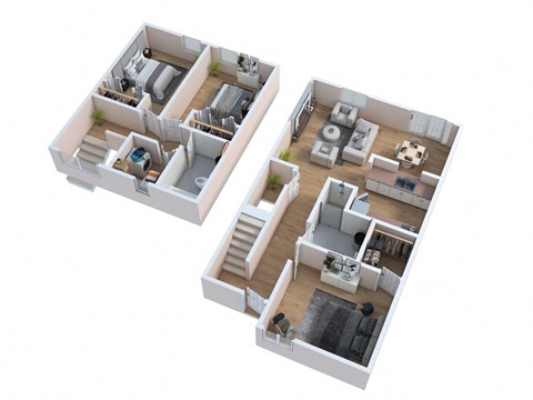 Floor plan for 3 beds, 2 baths, 1105 sqft
